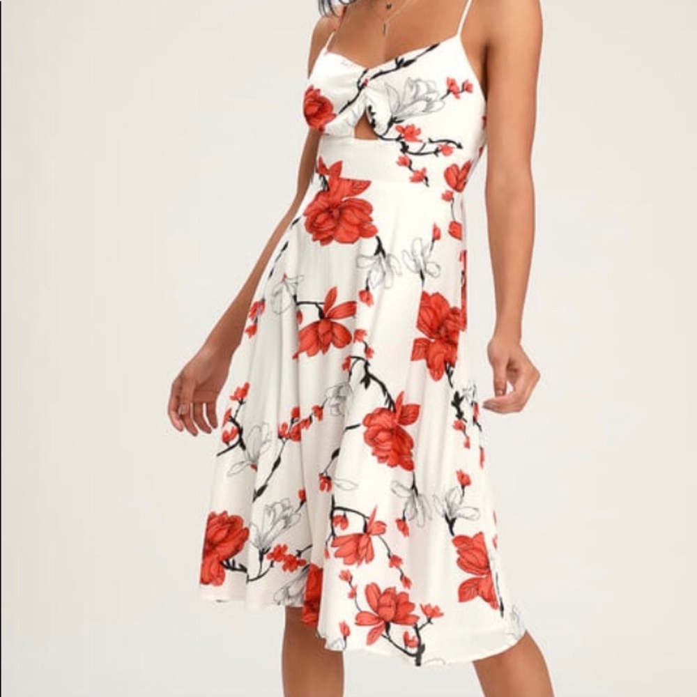 Blossom Babe White Floral Print Cutout Midi Dress
